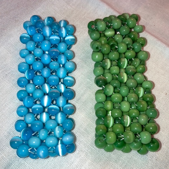 Lot of 2–Beaded stretch bracelets w/cat eye glass beads, lovely colors. $12 - Picture 2 of 5